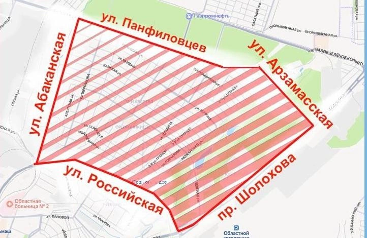Фото:  граница отключения воды в Ростове 17 июня, схема Ростовводоканала