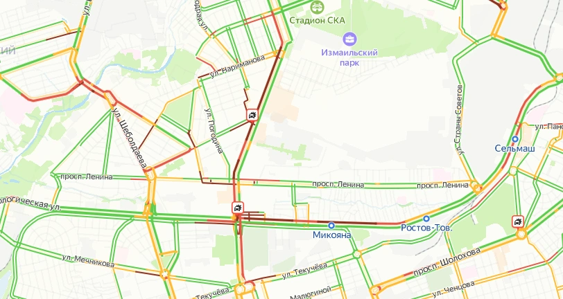 Фото: Затор на проспекте Нагибина в Ростове, Яндекс.Карты