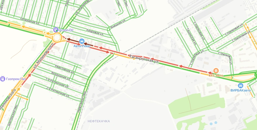 Фото: пробка на 1,5 км на Таганрогской // "Яндекс. Карты"