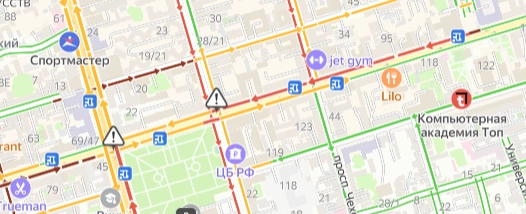 Фото: затор из-за отключения светофора в Ростове, Яндекс.Пробки