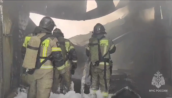 Фото: При крупном пожаре на ростовском складе пострадал мужчина // фото МЧС РО