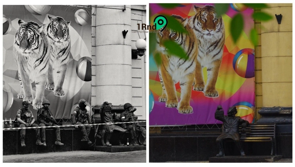 Памятник Олегу Попову в Ростове с бойцами ЧВК "Вагнер" и без них, коллаж 1rnd Памятник Олегу Попову в Ростове с бойцами ЧВК "Вагнер" и без них