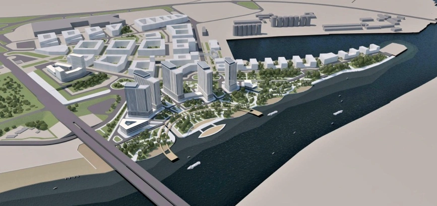 Проект застройки земли у Ворошиловского моста с рощей