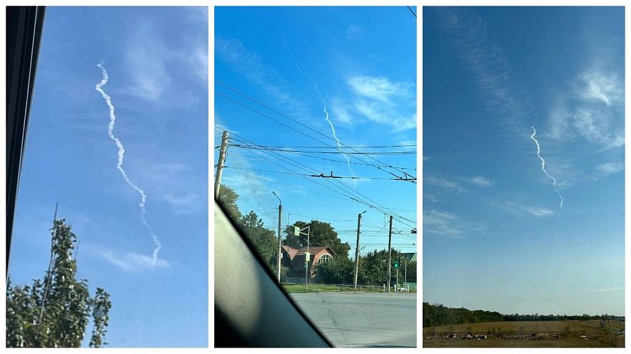 Фото: Следы в небе Таганрога после взрыва 26 сентября, коллаж 1rnd