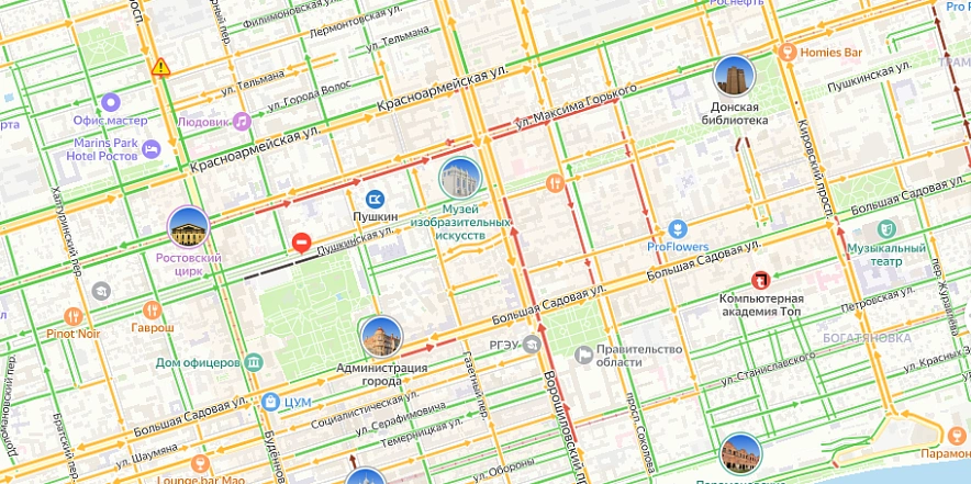 Фото: пробки в Ростове // скриншот с сервиса "Яндекс. Карты"