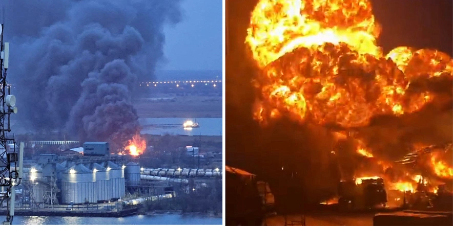 Фото: Прокуратура начала проверку после крупного пожара в ангаре на левом берегу Ростова, коллаж 1rnd