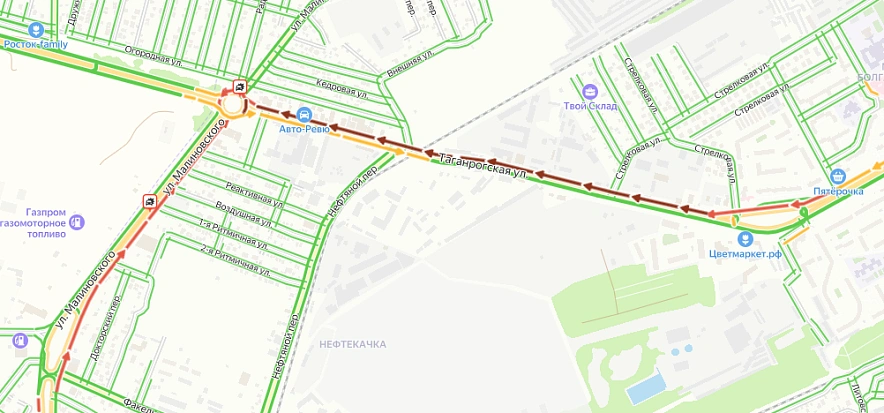 Фото: пробка в Ростове // скриншот с сервиса "Яндекс. Карты"
