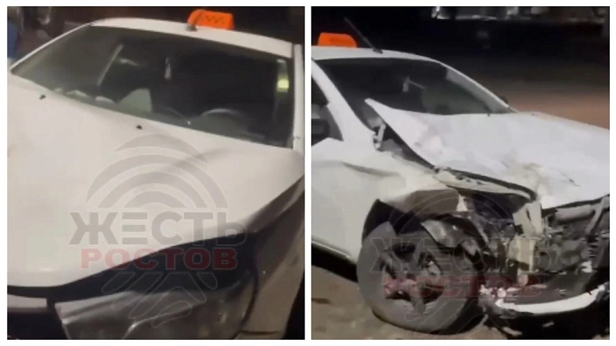 Фото: разбитый в ДТП после угона автомобиль такси, кадр ТГ Жесть Ростов