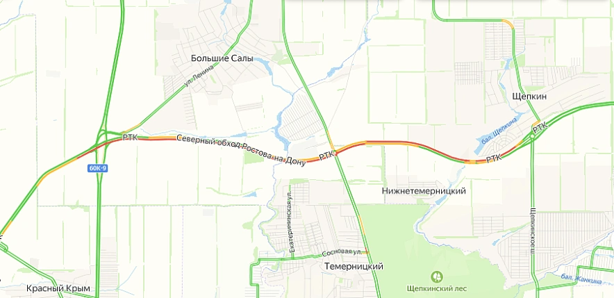 Фото: пробка на Северном обходе // скриншот сервиса "Яндекс. Карты"