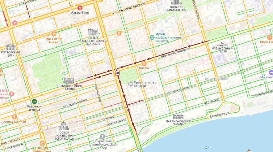 Фото: Затор после массового ДТП с троллейбусом в Ростове, Яндекс.Пробки