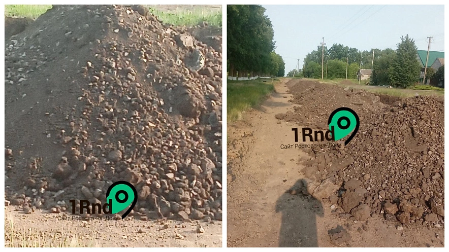 Фото: мусор вместо щебня на строительстве дороги в Целине, коллаж 1rnd