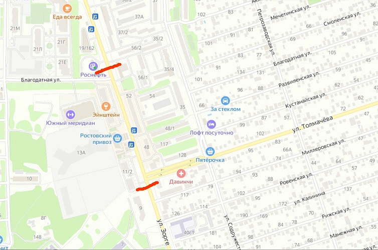 Фото: Зона запрета стоянки и остановки на улице Зорге, Яндекс.Карты