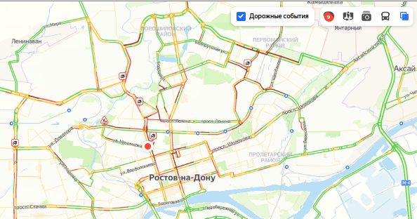 Фото: Девятибалльные пробки в Ростове вечером 3 ноября, Яндекс.Карты