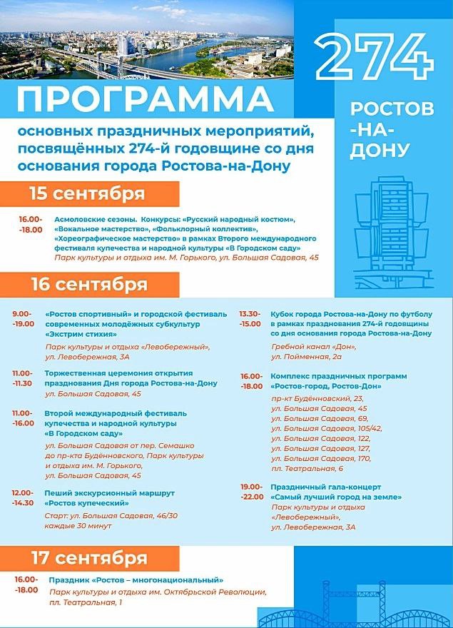 Программа Дня города 2023 в Ростове